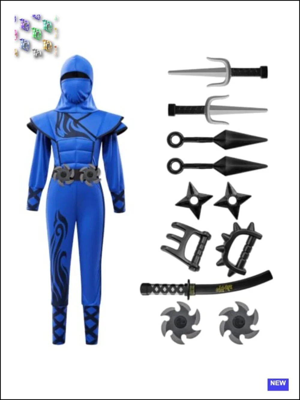Kids Halloween Ninja Costume with Hood Mask Belt Gloves Foam Daggers